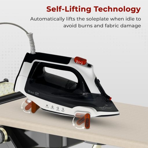 Ironing just got smarter. Meet the Eurosteam® Step Up — the iron that lifts itself! Eurosteam Step Up on ironing board